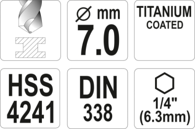 Vrták na kov TITAN 1/4" 7mm Yato YT-44766