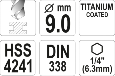 Vrták na kov TITAN 1/4" 9mm Yato YT-44770