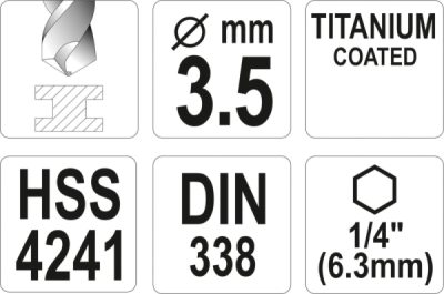 Vrták na kov TITAN 1/4" 3,5mm Yato YT-44756