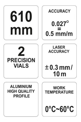 Vodováha digitální 610 mm s laserem Yato YT-30400