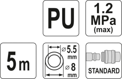 Hadice vzduchová spirální PU 5,5x8mm, 5m Yato YT-24201