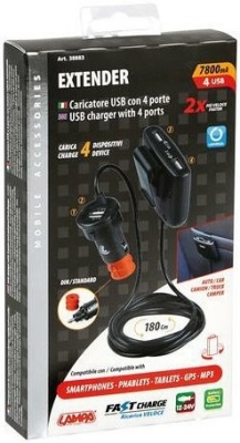Nabíjecí kabel 4 x USB 12/24V rychlé nabíjení 7800mA