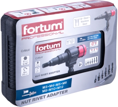 Nástavec nýtovací na vrtačku T, pro nýtovací matice M3-M12, CrMoV FORTUM