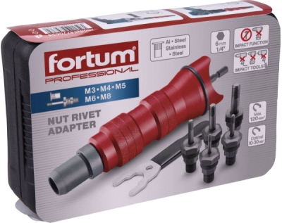 Nástavec nýtovací na vrtačku, pro nýtovací matice M3-M8, CrMoV FORTUM