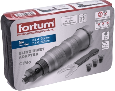 Nástavec nýtovací na vrtačku, pro trhací nýty 2,4-4,8mm, CrMoV FORTUM