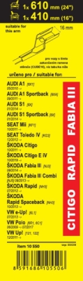 Stěrače FLAT SET (CUBE16) 610+410mm FAB III, RAP, CIT Compass