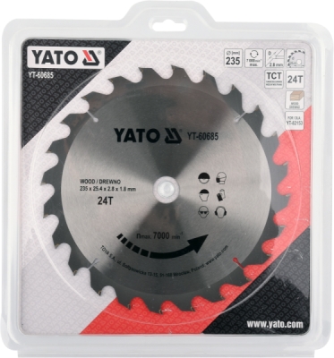 Kotouč na dřevo TCT 235 x 25,4 mm 24z Yato YT-60685