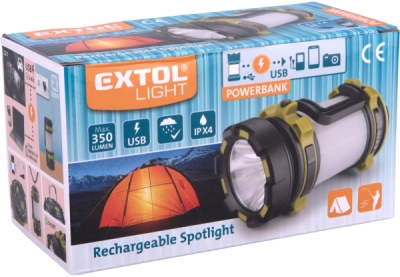 Svítilna 350lm, Cree XPG2 LED, 360° osvětlení, USB nabíjení s powerbankou, CREE XPG2 R5 LED + 40x LED EXTOL LIGHT