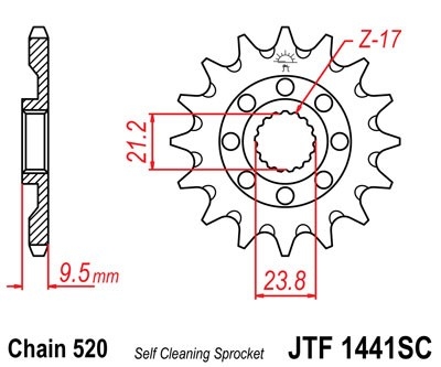 Řetězové kolečko JT JTF 1441-14SC 14 zubů, 520 Self Cleaning Lightweight