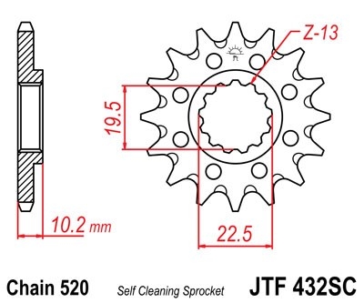 Řetězové kolečko JT JTF 432-13SC 13 zubů, 520 Self Cleaning Lightweight