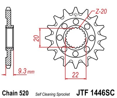 Řetězové kolečko JT JTF 1446-13SC 13 zubů, 520 Self Cleaning Lightweight