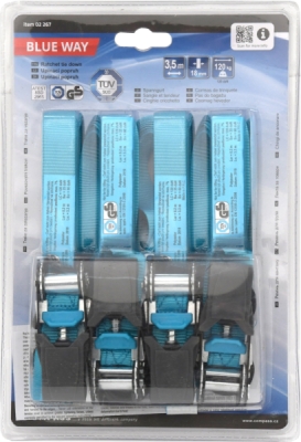 Compass popruh s ráčnou a háky 3,5m 4ks TÜV BLUE WAY