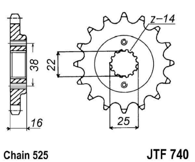 Řetězové kolečko JT JTF 740-15RB 15 zubů, 525 rubber cushioned