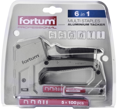 Pistole sponkovací 6funkční, 6-14mm včetně 100ks spon FORTUM