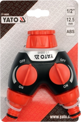 Yato YT-99848 dvojitý zahradní ventil s regulací pro hadice 3/4" a 1"