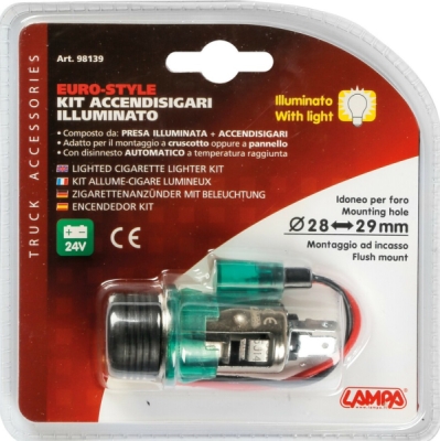 Zapalovač s osvětlením EURO-STYLE 24V prům. 22mm