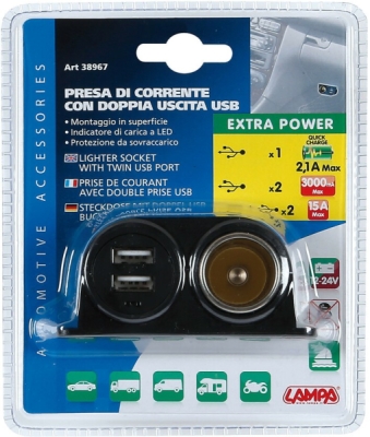 Zapalovač - zásuvka + 2 x USB 12/24V