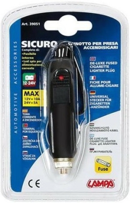 Zapalovač - zástrčka s LED 12/24V černá