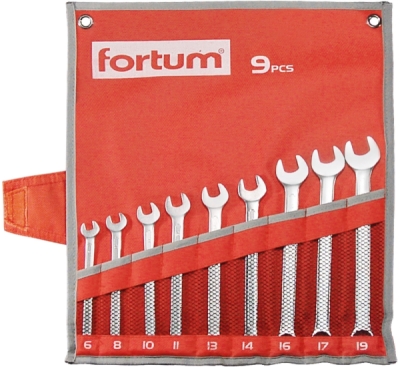 Klíče očkoploché, sada 9ks, 6-19mm FORTUM
