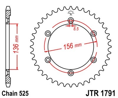 Řetězová rozeta JT JTR 1791-43 43 zubů, 525