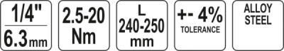 Momentový klíč 1/4" 2.5-20Nm Yato YT-07511