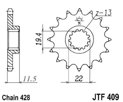 Řetězové kolečko JT JTF 409-16 16 zubů, 428