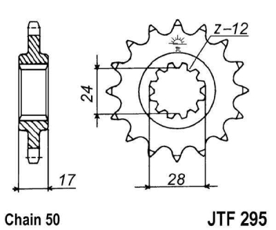 Řetězové kolečko JT JTF 295-15RB 15 zubů, 530 rubber cushioned