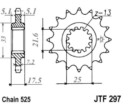 Řetězové kolečko JT JTF 297-15RB 15 zubů, 525 rubber cushioned
