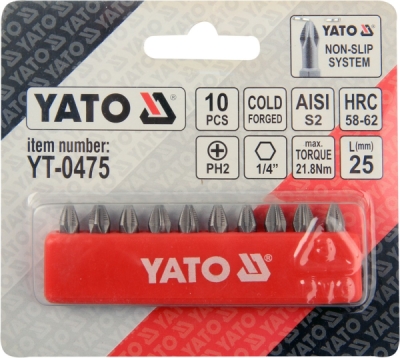Bit křížový 1/4" PH2 x 25 mm 10 ks Yato YT-0475