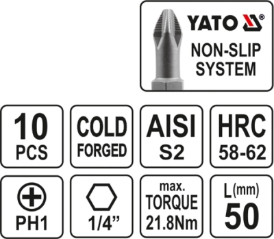 BIT sada 10 ks PH1x50 ACR Yato YT-0477