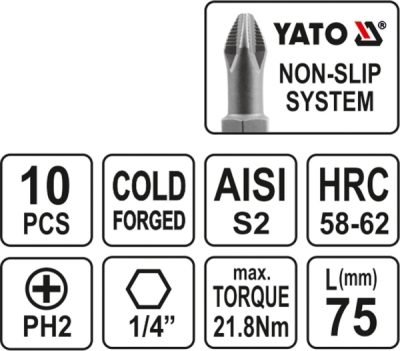 BIT sada 10 ks PH2x75 Yato YT-0480