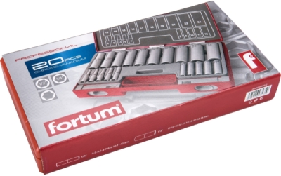 Hlavice nástrčné prodloužené, sada 20ks, 1/4", 1/2" FORTUM