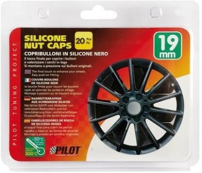 Kryty šroubů ozdobné silikonové černé NUT CAPS 19mm