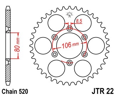 Řetězová rozeta JT JTR 22-45 45 zubů, 520