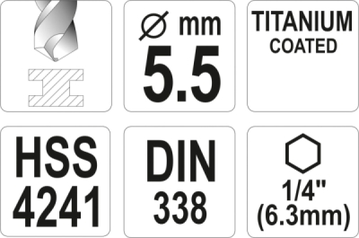Vrták na kov TITAN 1/4" 5,5mm Yato YT-44763