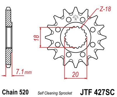 Řetězové kolečko JT JTF 427-12SC 12 zubů, 520 Self Cleaning Lightweight