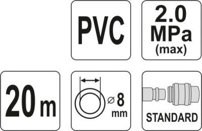 Hadice vzduchová PVC 8mm, 20m Yato YT-24221