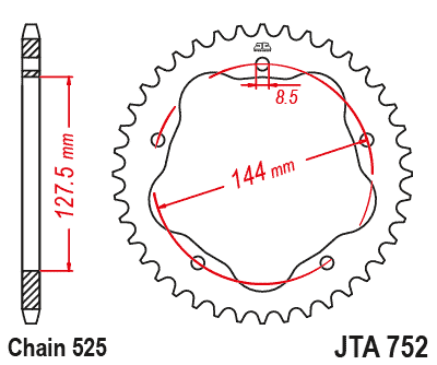 Hliníková řetězová rozeta JT JTA 752-36 36 zubů, 525