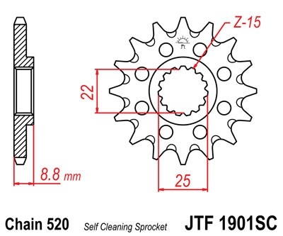 Řetězové kolečko JT JTF 1901-15SC 15 zubů, 520 Self Cleaning Lightweight