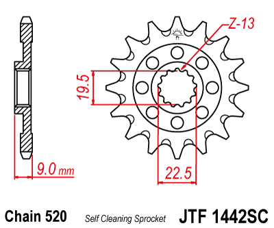 Řetězové kolečko JT JTF 1442-14SC 14T Self Cleaning Lightweight