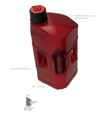 Kanystr POLISPORT 8460000001 PROOCTANE 20 l with standard cap + 250 ml mixer + hose průhledná červená