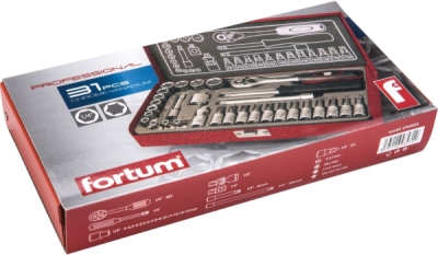 Hlavice nástrčné a zástrčné, sada 31ks, 1/4" FORTUM