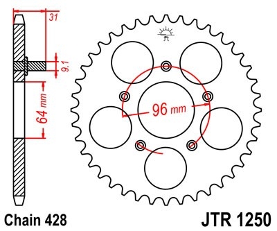 Řetězová rozeta JT JTR 1250-56 56 zubů, 428