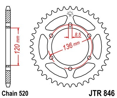 Řetězová rozeta JT JTR 846-45 45 zubů, 520