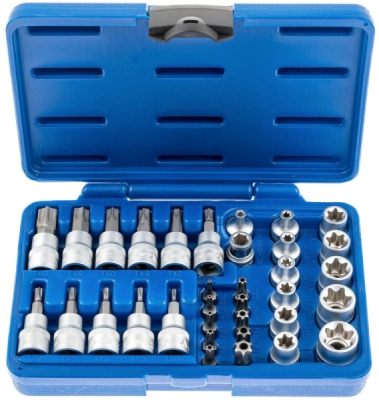 Sada TORX - nástrčné a zástrčné hlavice a bity 3/8", různé rozměry, 34 ks - ASTA A-TXSET34