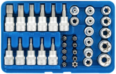 Sada TORX - nástrčné a zástrčné hlavice a bity 3/8", různé rozměry, 34 ks - ASTA A-TXSET34