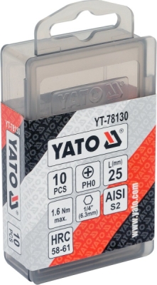 Bit křížový 1/4" PH0 x 25 mm 10 ks Yato YT-78130