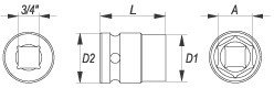 Nástavec 3/4" rázový YATO 60mm šestihranný