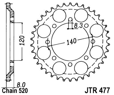 Řetězová rozeta JT JTR 477-43 43 zubů, 520