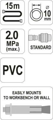 Naviják se vzduchovou hadicí PVC 10mm, 15m Yato YT-24240
